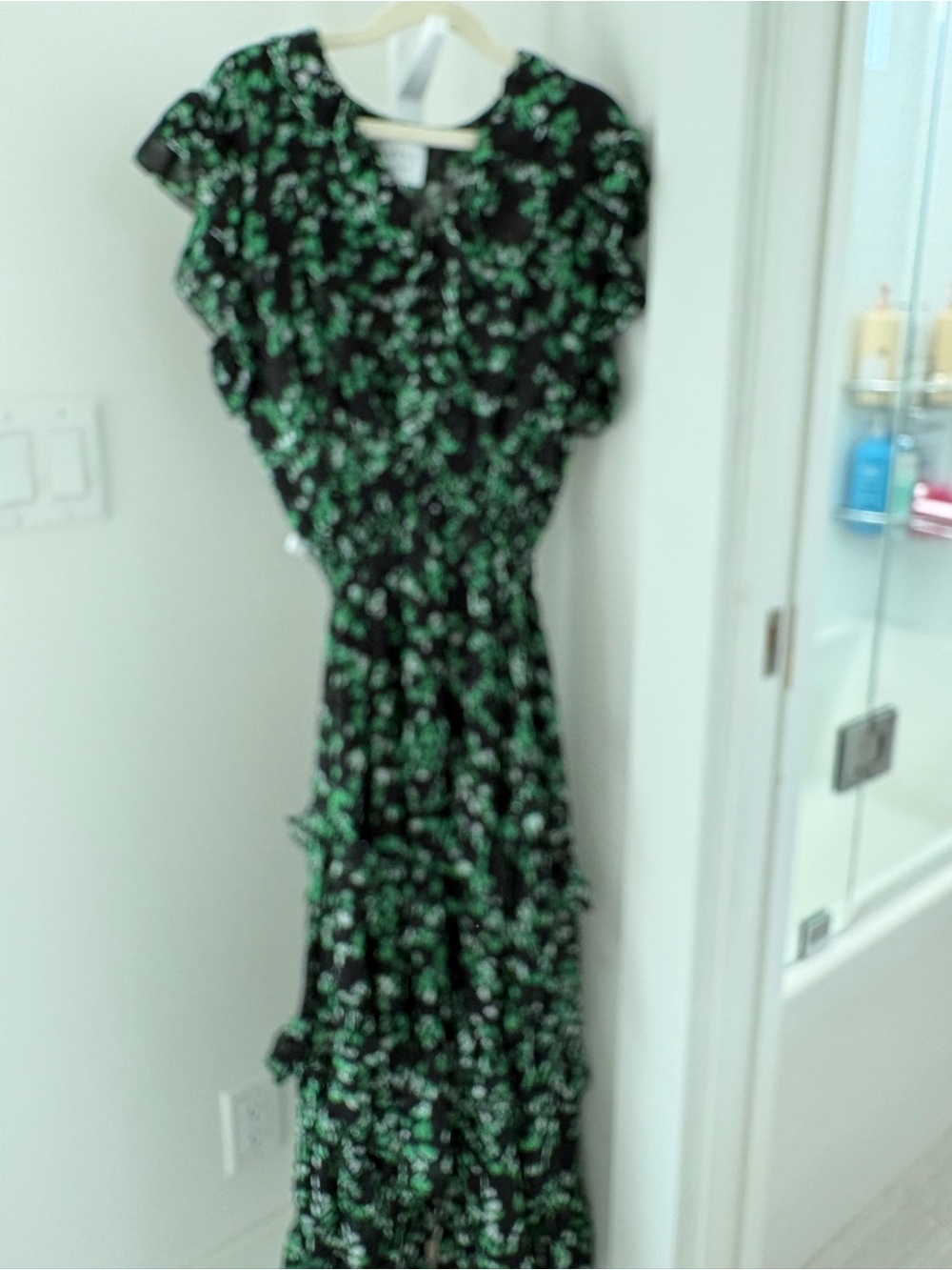 Misa Los Angeles Black Maxi Dress with Green Floral Print